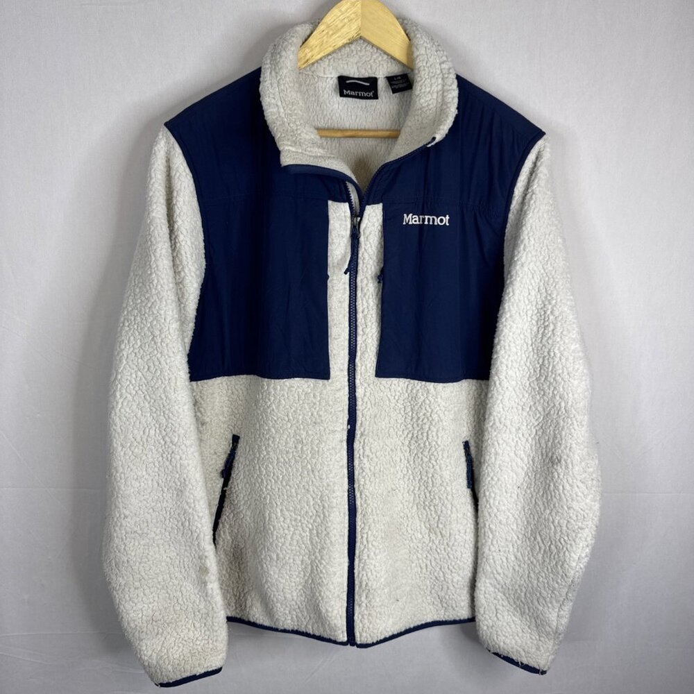 Marmot Polartec Sherpa Fleece White Navy L‎ Outdoor